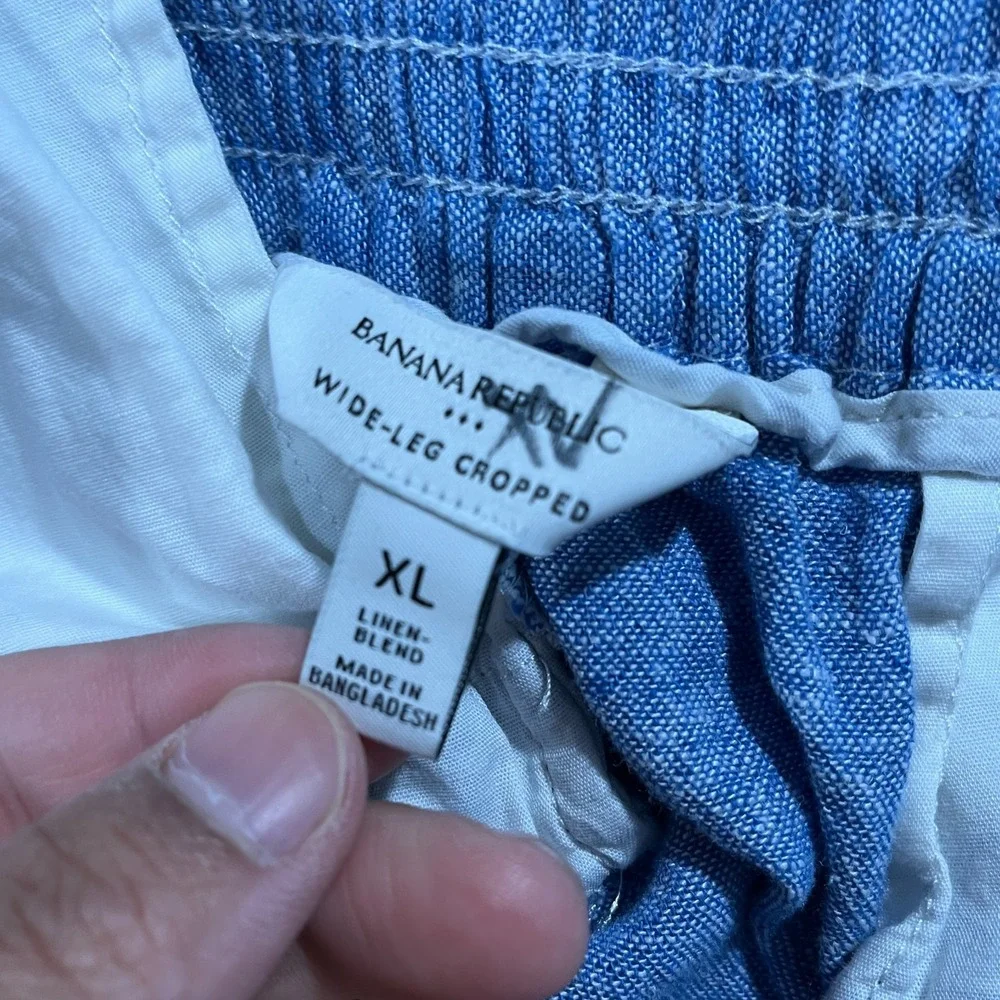 Banana Republic Pants Womens XL Blue Linen Blend Wide Leg Cropped Lightweight